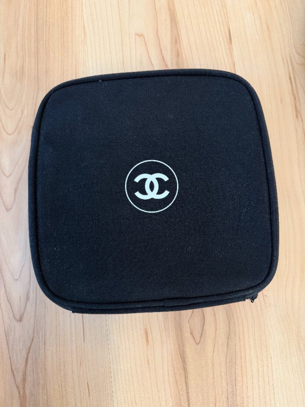 CHANEL Black Cosmetic Travel Case with White CC Logo Also Everything In Pictures